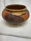 Vintage Royal Hager Pottery Brown Orange Gold Planter Crackle Glaze 6" D 4" T