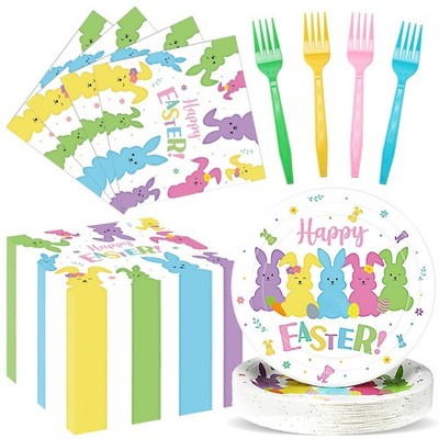 160 Pcs 40 Guest Happy Easter Party Supplies Easter Paper Plates and Napkins ...