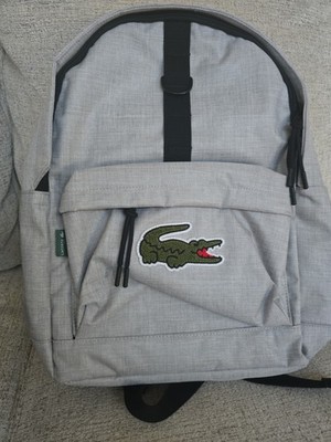 Lacoste Gray Big Crocodile Print Backpack Laptop Sleeve 9A6201-GH0 NWT