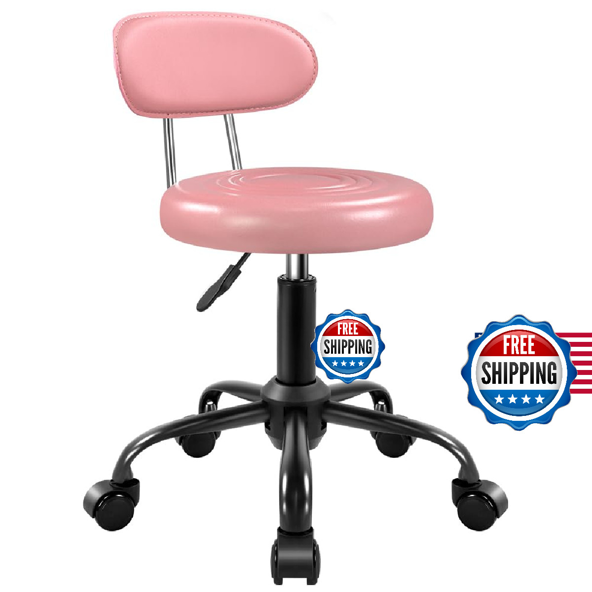 WKWKER Rolling Stool with Wheels Swivel Stool with Back Height Adjustable Chair
