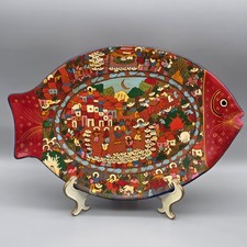 Mexican Folk Art Clay Fish Wall Hanging Hand Painted Pottery 14" Decorative