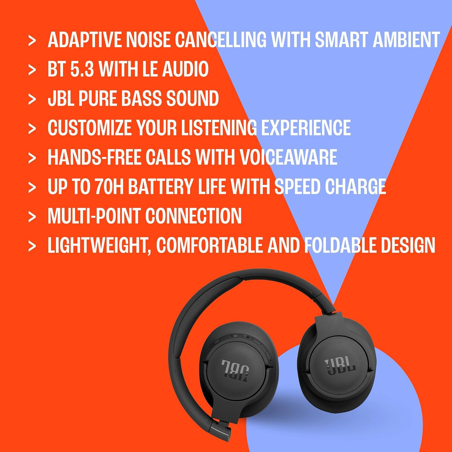 JBL Tune 770 NC Wireless Over-Ear Bluetooth Headphones with Adaptive Noise-Cance