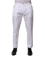 Dolce & Gabbana White Cotton Dress Slim Formal Trouser Men's Pants Authentic