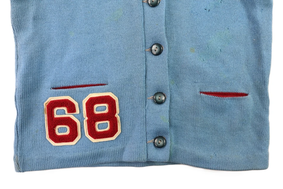 Cárdigan Suéter Tejido De Colección Años 60 1968 EE. UU. Adulto 38 M Anchorage Alaska Letterman Foto 3 de 4
