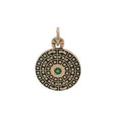 O.C. Tanner Solid14kt Yellow Gold and Lab Emerald Medallion Circle Pendant