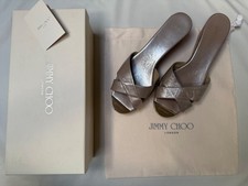 Jimmy Choo Panna Metallic Crisscross Slide Sandal Champagne Size 38/8