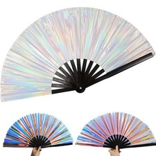Bamboo Large Folding Hand Rave Fan Large Laser Film Bamboo Fan Party Decorations