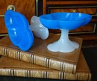 Paire de baguiers en opaline bleue - cristal de Baccarat - époque Charles X