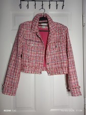 House of Harlow 1960 Pink Multicolor Tweed Cropped Jacket Women  s Size Medium