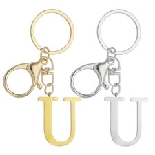 2Pcs Initial Letter Keychain Letter U Keychain for Women Key Gold/Silver