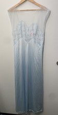 Vintage Sheer Top Lace Ice Blue Maxi Nylon Nightgown Size Medium Romantic Moods