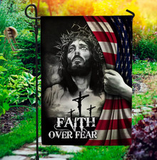 Faith Over Fear Jesus Christian Cross American Flag Outdoor Decorative Garden