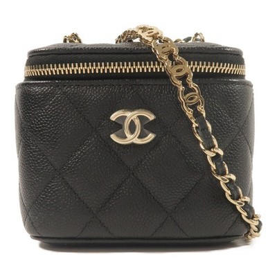 CHANEL CC GHW Vanity Case Chain Shoulder Bag Calfskin Leather Black