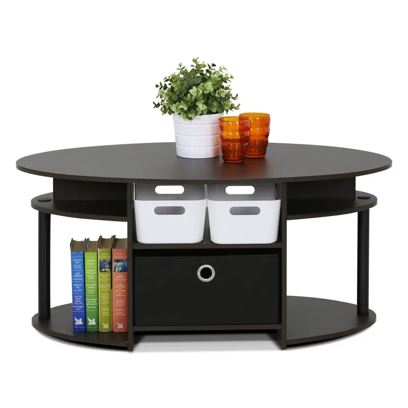 Eco-Friendly Wood Coffee Table: Stylish & Sustainable with Storage Shelves & Bin - Image 3 of 4