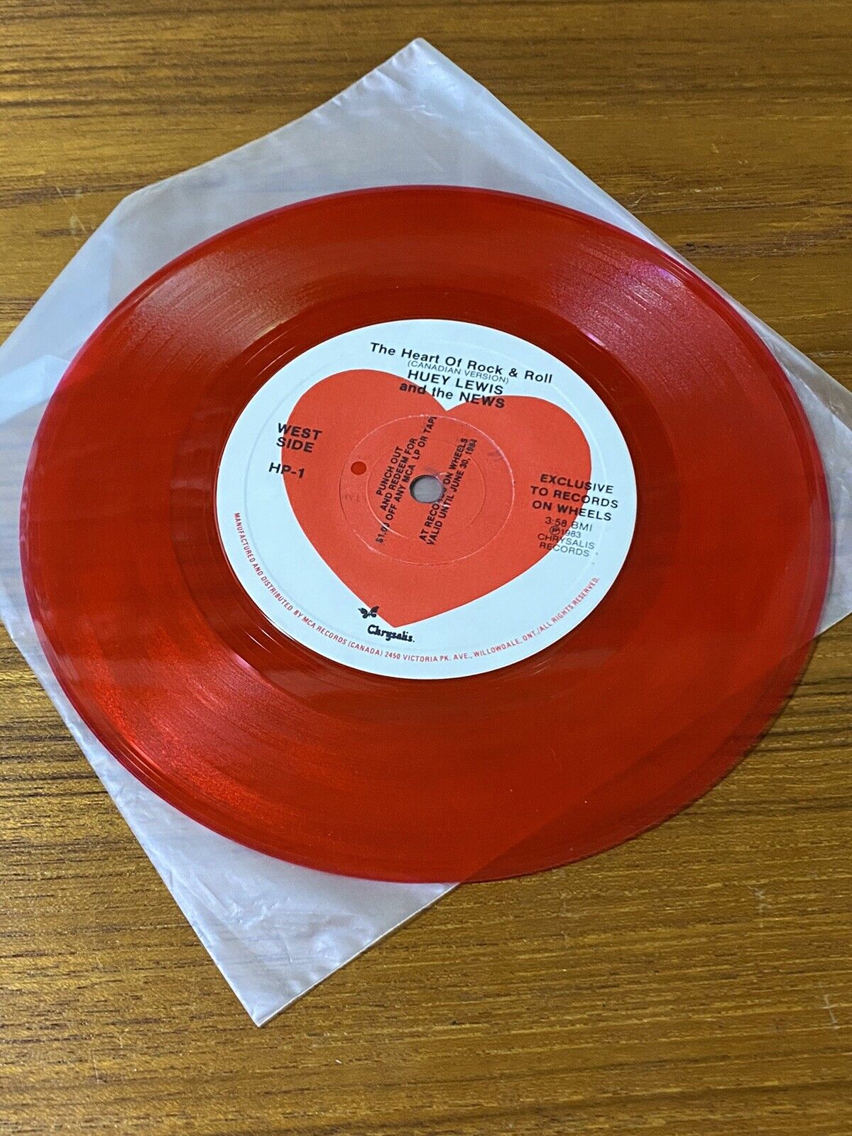 Huey Lewis And The News Red Canadian Edition Exclusive To Records On Wheels Rare