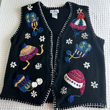 Vintage BP Design Holiday Sweater Vest Womens M Winter Novelty Hat Mittens
