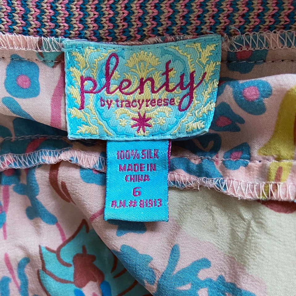 Vestido Solero Midi Plenty by Tracy Reese Talla 6 (LEER) Rosa Azul Seda Tejidas Correas Foto 3 de 4