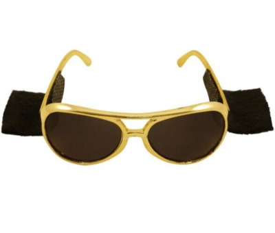 Elvis Gold Glasses With Sideburns Rock'n'Roll 70's Fancy Dress