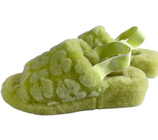 UGG Fluff Yeah Women's neon lime slide sandal logo strap size 7