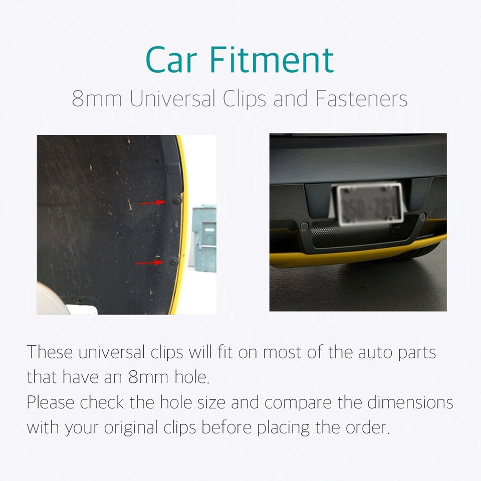 120PCS 8mm Bumper Clips Retainer Auto Car Plastic Rivets Fastener Fender Push