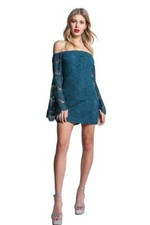 Minkpink Womens Tainted Love Off The Shoulder Lace Dress Teal Size Medium 103