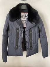 Dsquared Womens Coat/jacket - Navy With Black Fur-lined Collar (size 40)