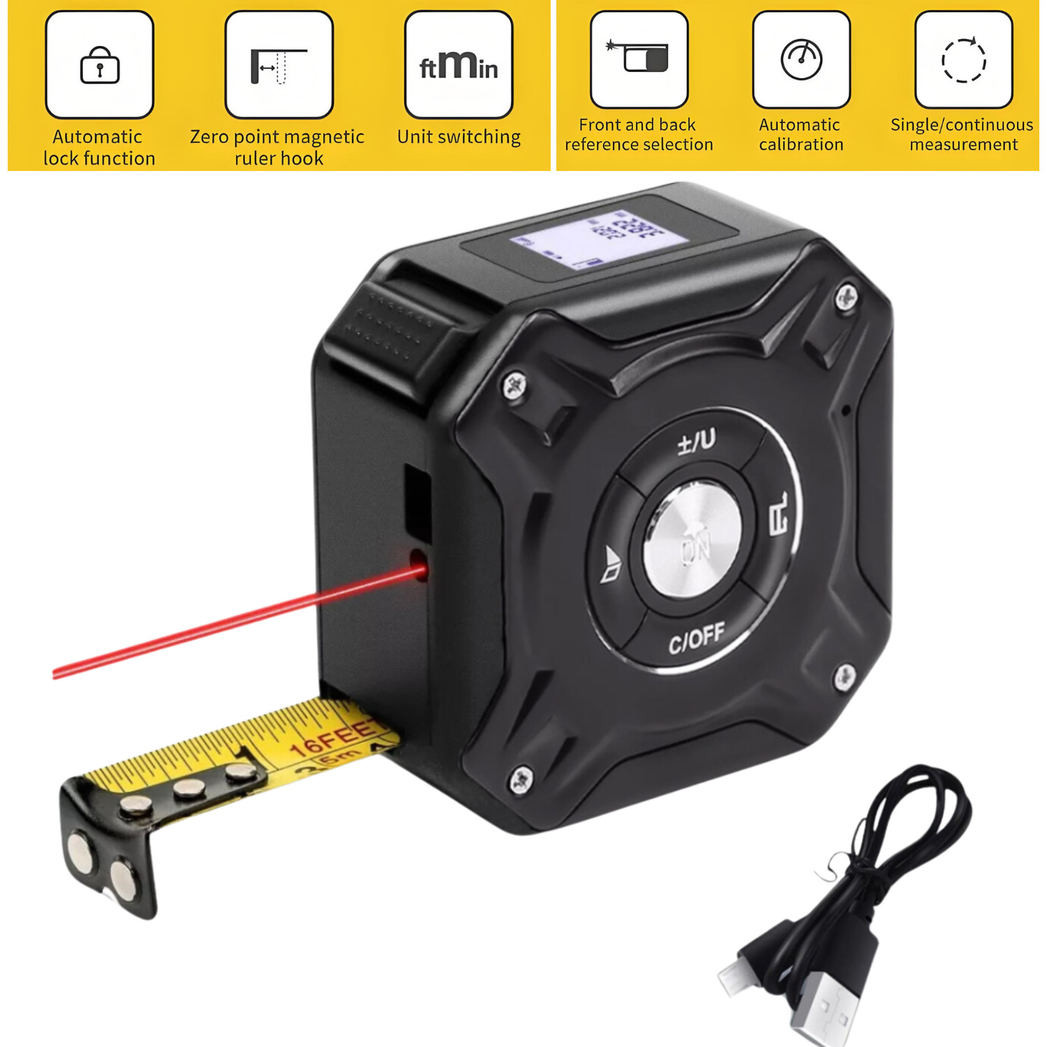 2-in-1 Laser Measuring Tape 131ft High Precision Rangefinder
