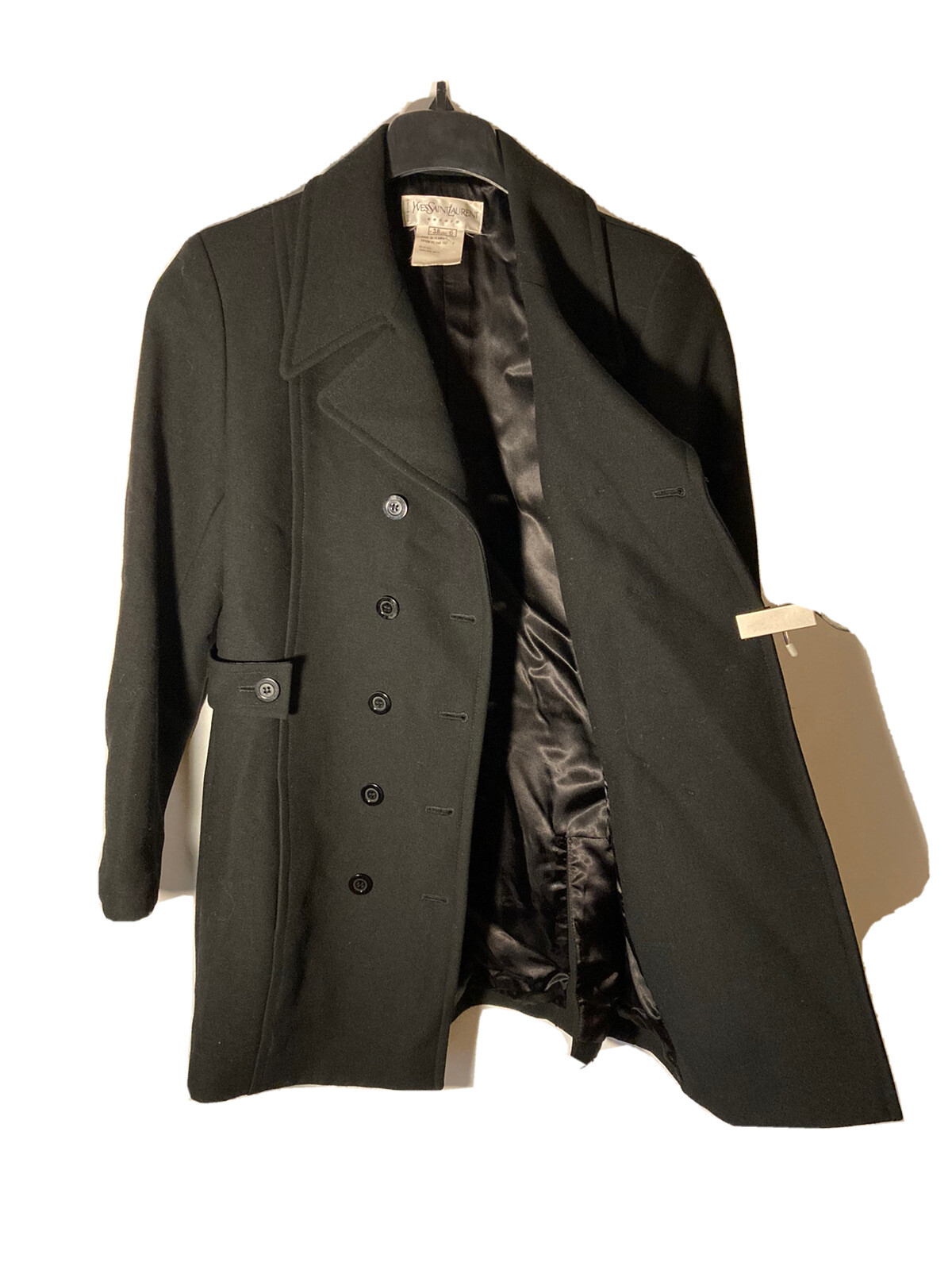 Cappotto vintage Yves Saint Laurent Encore 10 bottoni doppio seno tutto in lana nero taglia 6