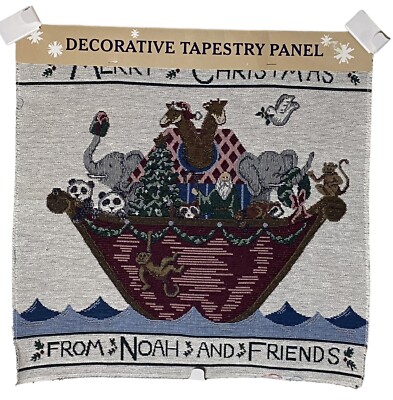 Vintage Tapestry 18'' No Cut Pillow Panel Noah and Friends Christmas Home Decor