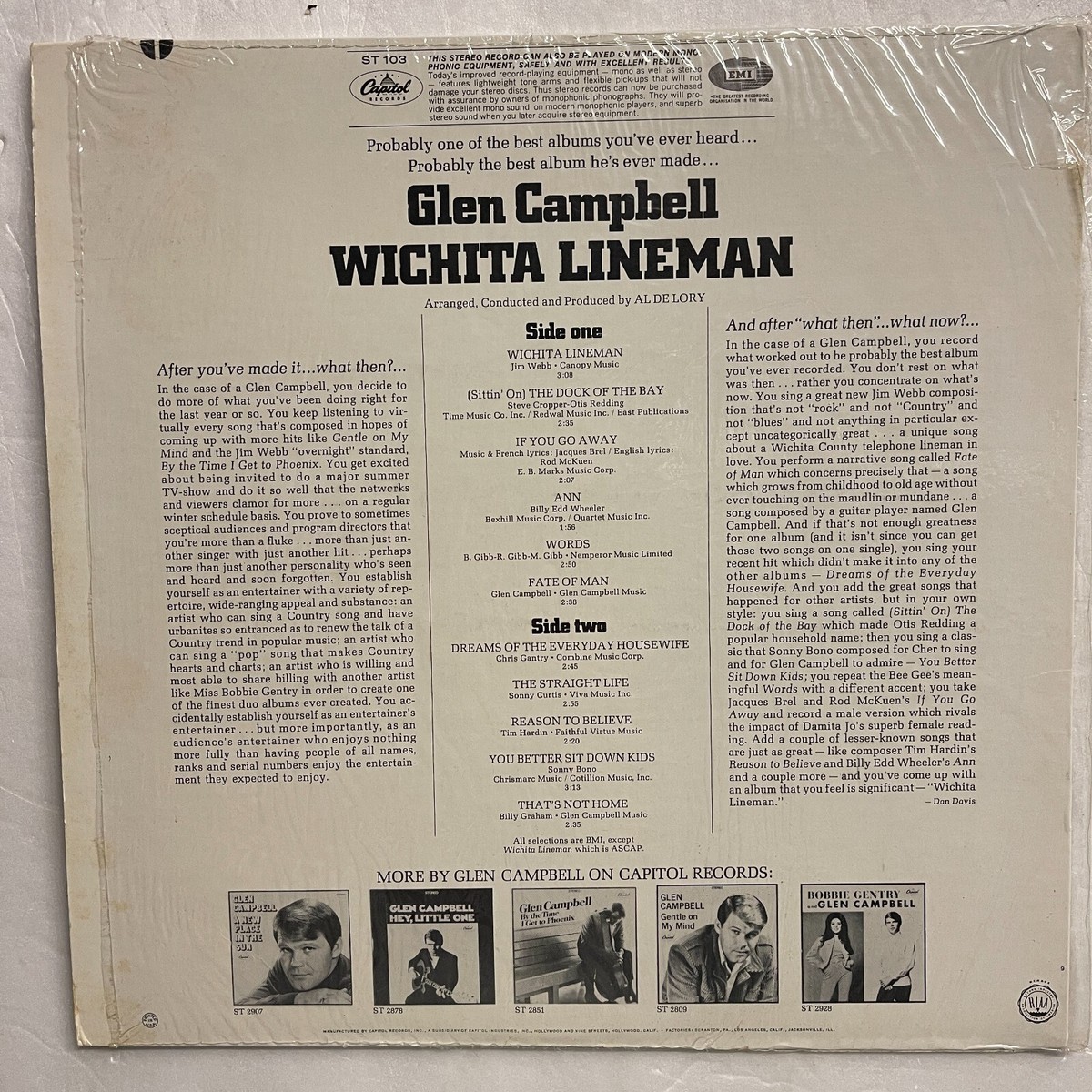Glen Campbell ‎– Wichita Lineman Vinyl, LP 1968 Capitol Records