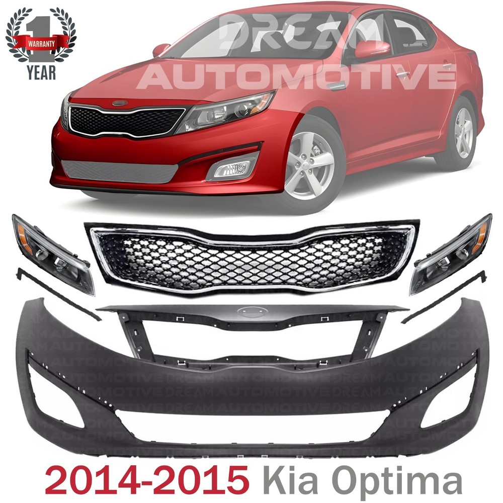 Front Bumper Cover Fascia & Head Light Pair for 2014-2015 Kia Optima Korean
