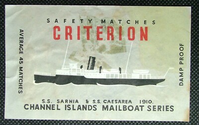 Matchbox-Etikett Criterion Channel Islands Mailboat Sarnia 65 x 105 mm ML100