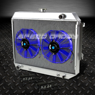 3-ROW ALUMINUM RACING RADIATOR+2X12'' BLUE FAN FOR 68-73 DODGE CORONET 6.3L-7.2L