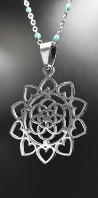Blume des Lebens Anhänger Edelstahl Halskette Damen Schmuck Silber Stern KE144A