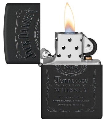 Zippo Windproof Black Matte Lighter With Black Jack Daniels Logo