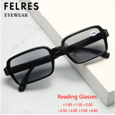 Square Tinted Reading Glasses For Men Outdoor Fashion Gray Lens Sunglasses New