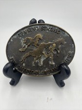 Running Strong For American Indian Youth Vintage Horse Brass Belt Buckle 3.5  
