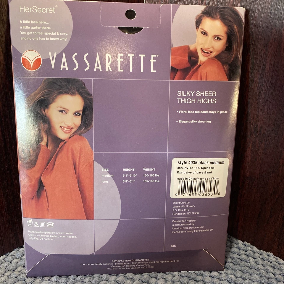 Medias Vassarette Mujer Talla Mediana Negras Sedosas Transparentes Hasta los Muslos Encaje Nuevas con Etiquetas Foto 3 de 3