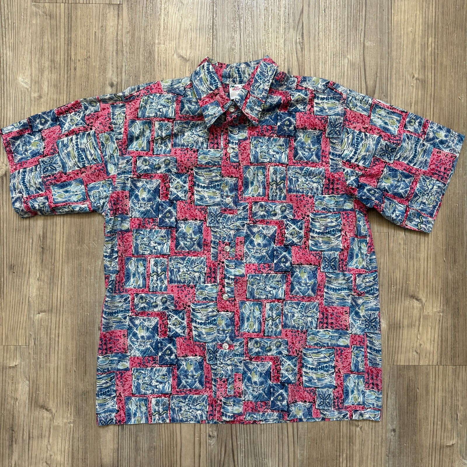 Vintage Go Barefoot Hawaiian Shirt Mens Short Sleeve Button Front - Sz L