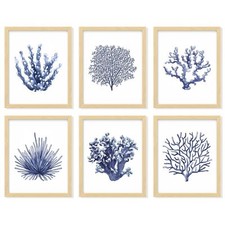 97 Decor Sea Coral Wall Decor - Coastal Coral Wall Art, Dark Blue Coral Print...