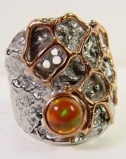 Ornate Hand Made Ring of Silver, Copper and Green/Red Stone