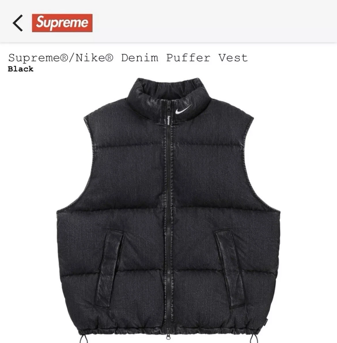 Supreme x Nike Denim Puffer Gilet Noir   XXL SS24   Manteau Veste Gillet   Neuf ✨