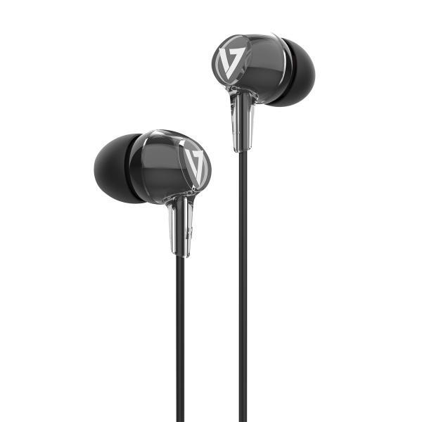 V7 - Audio STEREO EARBUDS W/INLINE MIC 3.5MM 1.2M CABLE BLACK