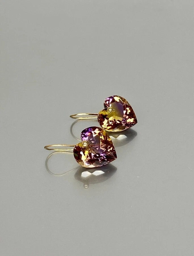 Ametrino Cuore Orecchino 14x14mm 925 Argento Sterling Gioielli Pietra Zodiacale - Immagine 2 di 3