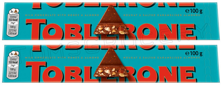 2 TOBLERONE CRUNCHY ALMONDS Swiss Chocolate Bars European Sweets 100g 3.5oz