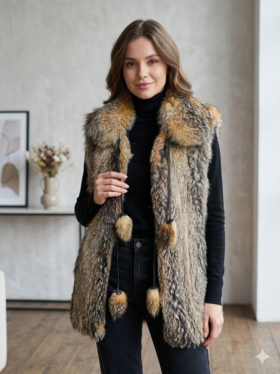 luxury women's vest made of natural royal silver fox fur, size M