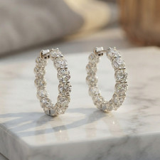 Women's Hoop Earrings in 14K White Gold 3.20 Carat Round Cut Lab-Created Diamond