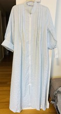 Miss Elaine Nightgown Woman's Seersucker Full Zip Pajama Robe Light Blue Medium