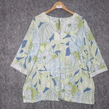Alfred Dunner Womens 20W Floral Print Tunic Top V Neck 3/4 Sleeve Lace Trim