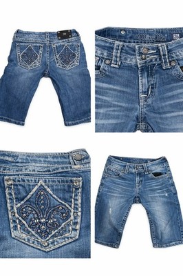 Miss Me Bermuda Shorts Womens 26 Blue Embellished Pockets Thick Stitching